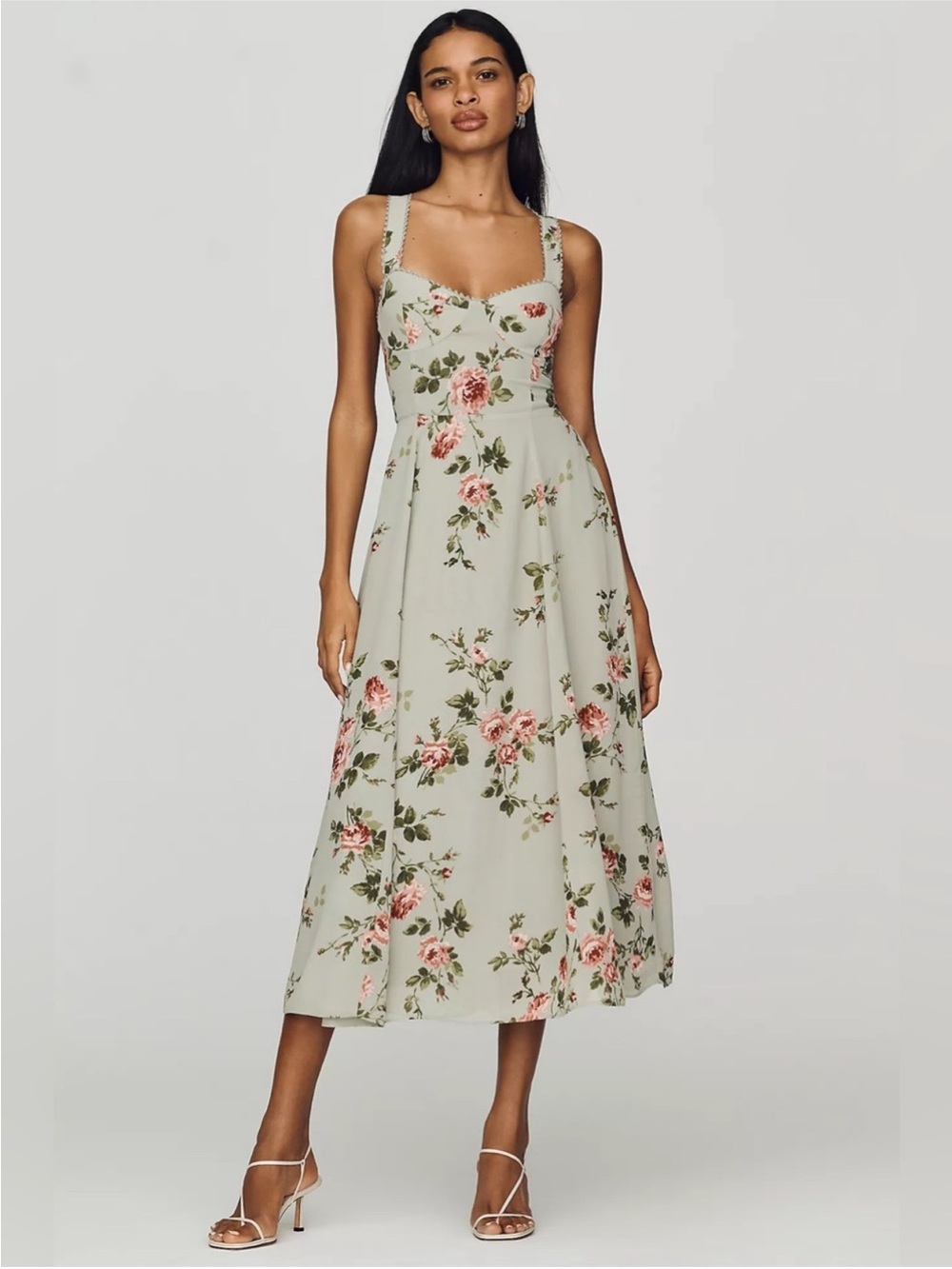 Reformation Lela Floral Print Midi Dress In Chorus Size 6
